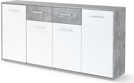 "Forte ANTUZA" moderni komoda 160 170, balta komoda su 4 durelėmis ir 2 stalčiais, medžio medžiaga, betono išvaizda, šviesiai pilka/balta, 162,3 cm pločio x 88,1 cm aukščio x 34,2 cm gylio
