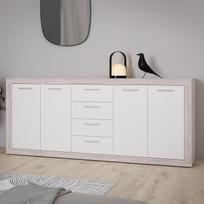 "Forte BACCIO Sideboard 200", moderni komoda svetainei / miegamajam, 4 durys, 4 stalčiai, medžio medžiaga, smėlio ąžuolo medžio apdaila, balta, 197,1 cm pločio x 91,9 cm aukščio x 41 cm gylio