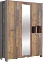 "Forte Clif" vaikų miegamojo spinta su 3 durimis, 1 veidrodinėmis durimis, medžio kompozito, "Wood Vintage" / "Concrete Look", tamsiai pilka, 156,4 / 204,7 / 52,3 cm