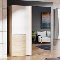 "Forte Winn" 2 drabužių spinta 170 Šiuolaikinė stumdomų durų spinta, 2 durys, 3 stalčiai, veidrodis, miegamasis, amatininkų ąžuolo medienos dekoras | Balta, 67" pločio x 79" aukščio x 24" gylio