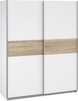 "Forte WINNER" spinta 150 Moderni balta stumdomų durų spinta 2 durų balta / Sonoma ąžuolo medienos dekoras 150 cm pločio x 190,5 cm aukščio x 61 cm gylio