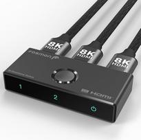 "Fosmon" HDMI 8K jungiklis, dvikryptis, HDMI 2.1 jungiklis, 2 įėjimai 1 išėjimas / 1 įėjimas 2 išėjimai, palaiko 8K@60Hz 4K@120Hz HDR10+ HDCP 2.3, 48Gbps HDMI skirstytuvas, suderinamas su PS5, "Xbox", "Apple TV", kompiuteriu