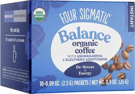 "Four Sigmatic Adaptogen" vidutinio skrudinimo tirpi kava su ašvaganda, čaga ir tulsi, imuniteto palaikymui ir streso malšinimui, Keto, įvairiaspalvė, 0,09 oz, pakuotė po 10 vnt.
