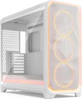 "Fractal Design Meshify 3XL Ambience Pro RGB baltos spalvos grūdinto stiklo skaidraus atspalvio žaidimų kompiuterių korpusas - 2 kartos ARGB apšvietimas per "Adjust Pro Hub" - trys RGB "Momentum 14" ventiliatoriai