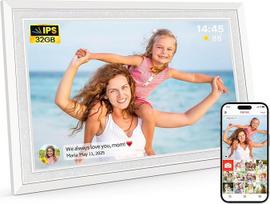"Frameo" WLAN skaitmeninis nuotraukų rėmelis, 10,1 colio, HD 1280 x 800 IPS jutiklinis elektroninis nuotraukų rėmelis su 32GB atmintimi, automatiniu pasukimu, lengvu dalijimusi nuotraukomis ir vaizdo įrašais per "Frameo" programėlę