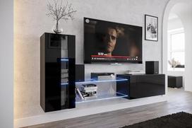 "Furnitech" svetainės sieninė spinta, moderni pakabinama sieninė spinta su lentynomis ir TV spinta, baldai be LED (Future 45N-HG-B1-1A)