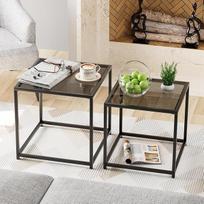 "Garden 4 you" kavos staliukas, 2 vnt., modernus stiklinis staliukas, metalinis rėmas, kvadratinis centrinis staliukas, šoniniai staliukai, kavos staliukas svetainei, miegamajam ir mažoms erdvėms, 50 cm, pilkas