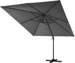"Gardissimo Cannes" skėtis su stovu 350 x 270 cm antracito spalvos, ilgas nuo šono iki priekio, su UV apsauga nuo UV spindulių 50+, alkūninis, sukasi 360 laipsnių kampu, stačiakampio formos, alkūninis skėtis, rinkos skėtis, skėtis, medžio anglis