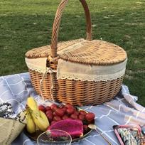 "Garneck" pikniko krepšys su dangčiu Pirkinių krepšys Pintas krepšys grybų vaisių duonos rotango gluosnis su rankena Pintos gėlės lauko piknikui 35 cm