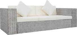 "Gecheer" 3 vietų sofa su pagalvėlėmis Ratano sofa Lounge Sofa Sėdynė Svetainės sofa Ratano baldai Pilka natūralaus rotango