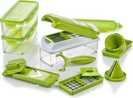 "Genius Nicer Dicer Smart", įskaitant "Julietti", 16 dalių, vaisių pjaustyklė, svogūnų pjaustyklė, bulvių smulkintuvas, pomidorų pjaustyklė, daržovių pjaustyklė, kaip matyti per televizorių