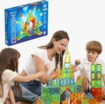 "Geomag" magnetinės plytelės "Gems 100" - magnetinės konstrukcijos 100 vienetų 3D lentų - edukacinių kaladėlių su magnetais rinkinys, skirtas vaikų kūrybiškumui Montessori 3+ metams