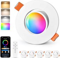 "GeyouLux" LED įleidžiami prožektoriai RGB, išmanieji LED prožektoriai, 230 V, 2700 K - 6500 K, reguliuojamas su programėle ir nuotolinio valdymo pulteliu, 68-80 mm, 5 W, IP44, itin plokšti įleidžiami šviestuvai, 45° pasukami lubų prožektoriai, balti, ski