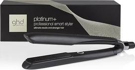 "ghd Platinum+ Black" išmanusis profesionalus plaukų tiesintuvas, mažiau lūžinėjantys plaukai, daugiau blizgesio ir spalvos apsaugos, "Ultra Zone" technologija, optimali šukuosenos temperatūra 185ºC, vienalytė