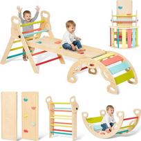 "Giant bean 5-in-1 Montessori laipiojimo trikampis su laipiojimo arka ir čiuožykla, medinis trikampis mažyliams nuo 3 metų, laipiojimo žaislas patalpose, su rankena, spalvingas,