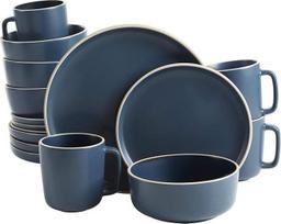 "Gibson Home Zuma" 16 vnt. apvalių stalo indų lėkščių, dubenų, puodelių, taurių, indų rinkinių rinkinys keturiems asmenims (16 vnt.), kobalto spalvos