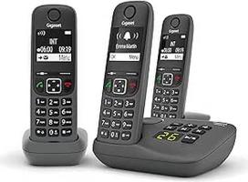 "Gigaset A695A Trio" belaidis fiksuotojo ryšio telefonas su atsakikliu, 3 rageliai, didelis apšviestas ekranas, lengvai įskaitomas, skambučių blokavimo funkcija, pilka spalva