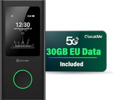 "GlocalMe Numen Air" mobilusis 5G WiFi maršrutizatorius, nereikia SIM kortelės, 5G LTE prieigos taškas su 30GB Europos duomenų paketu, vienu metu palaiko 16 įrenginių, 5400 mAh baterija, kelionės arba namų WiFi prieigos taškas