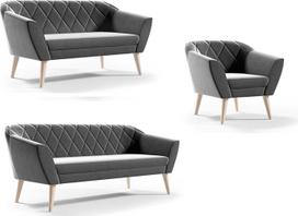 "Gloria" sofos komplektas 3 + 2 + 1 sėdima vieta, aksomas, aukštos medinės kojos, bukas (Riviera 91 Grey)