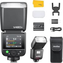 "Godox V480-S" fotoaparato blykstė "Sony", jutiklinis ekranas Speedlite, GN50 TTL 2.4G belaidis 1/8000 HSS, 650 FulI galios blyksčių, 1,7 s atkūrimo laikas, 7,2 V/2200 mAh ličio jonų baterija