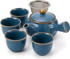 "Goodwei" japoniškos "Kyusu" arbatos rinkinys - puodelis su šonine rankenėle, nerūdijančio plieno sieteliu ir 4 arbatos puodeliais (200 ml) - autentiškas žaliosios arbatos dovanų rinkinys (Umi)