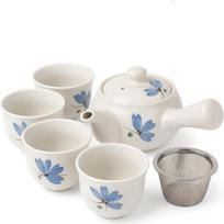 "Goodwei" japoniškos arbatos rinkinys "Kyusu Tea" - šoninės rankenos ąsotis (320 ml) su nerūdijančio plieno sieteliu ir 4 arbatos puodeliai (110 ml) - autentiškos žaliosios arbatos dovanų rinkinys (Rindō)