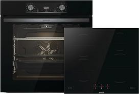 "Gorenje" juodas indukcinis rinkinys 2, autonominės kaitlentės GI6401BSC ir įmontuojamos orkaitės BOS6737E06BG derinys, 77L, pagamintas Europoje, ExtraSteam, AirFry, PizzaMode 300°C, PerfectGrill, juodas