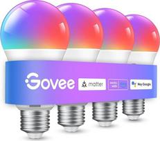 "Govee" išmanioji lemputė E27, "WiFi" LED lempa RGBWW, suderinama su "Matter", "Alexa" ir "Google Assistant", reguliuojamas apšvietimas, 16 milijonų "pasidaryk pats" spalvų, 800LM, 54 scenos, išmaniųjų namų "Alexa" priedai, 4 vnt.