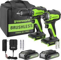 "Greenworks" GD24DD35K2 akumuliatorinis gręžtuvas ir GD24ID200 smūginis veržliaraktis bei 2 x 24 V 2Ah akumuliatoriai ir įkroviklis