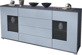 "Grömitz V2 Sideboard", komoda su 2 didelėmis durimis ir 4 stalčiais, antracito matinis / džinso matinis (166,5 x 75,5 x 35)