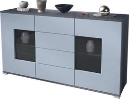 "Grömitz V1" komoda su 2 didelėmis durimis ir 4 stalčiais, antracito matinio atspalvio / džinso matinio atspalvio (138,5 x 75,5 x 35)