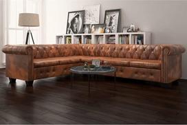 "GuyAna Chesterfield" kampinė sofa 6 vietų dirbtinės odos rudos spalvos sofa lova su lova Funkcija maža