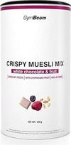 "GymBeam Crisp Muesli Mix" - aukštos kokybės avižinių dribsnių, vaisių ir riešutų mišinys, idealus užkandis arba pusryčiai su pienu ir jogurtu, turtingas maistingųjų medžiagų (420 g, baltasis šokoladas su vaisiais)