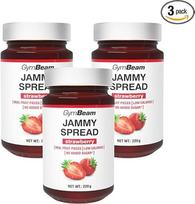 "GymBeam Jammy Spread" - drebučių užtepėlė be cukraus, vaisių užtepėlė su vaisių gabalėliais, be riebalų, mažai kalorijų, idealiai tinka lieknėjant, skaniai saldi, puikiai tinka duonai (220 g (3 vnt.), braškių)
