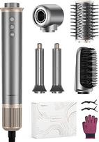 "Hairstyler 5-in-1", 160 000 apsukų per minutę, greitai džiūstantis plaukų džiovintuvas, 500 milijonų neigiamų jonų, greitaeigis plaukų formavimo prietaisas su garbanojimo žnyplėmis, tiesinimo šepetys, apvalus šepetys, 3 temperatūros lygiai, 2 vėjai