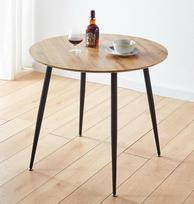"Hallowood Furniture Cullompton" nedidelis apvalus valgomojo stalas su rudu ąžuolo stalviršiu ir juodomis metalinėmis kojomis, erdvę taupantis medinis valgomojo stalas Virtuvės stalas mažoms erdvėms, namams ir kavinėms