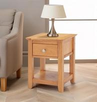 "Hallowood Furniture Hereford" ąžuolinis staliukas su stalčiumi ir apatine lentyna, medinis siauras šoninis staliukas Naktinis staliukas Šviesus ąžuolinis augalų stovas Visiškai surinktas naktinis staliukas, prieškambaris ir