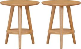 "Hallowood Furniture Waverly" ąžuolinis apvalus staliukas, 2 vnt., medinis naktinis staliukas, lempos staliukas su lentyna, mažas kavos staliukas, šoninis staliukas, augalų stovas, svetainės staliukas, WAV-RLAM450-2