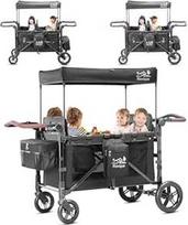 "Handcart" vaikiškas 4 vietų vežimėlis, "Premium" sulankstomas vežimėlis su stogeliu, vaikiškas vežimėlis, vaikiškas vežimėlis su stogeliu, nuimamu padėklu, 5 taškų saugos diržais, reguliuojama rankena, aukšta sėdyne ir didele saugykla, juodas