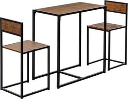 "Harbour Housewares" pramoninis 2 vietų pusryčių baro rinkinys - kompaktiškas medinis virtuvės stalas ir kėdės - metalinis rėmas - rudos spalvos