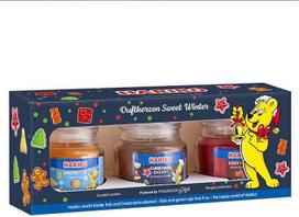 "Haribo" kvepiančių žvakių dovanų rinkinys | "Sweet Winter" | 3 x kvapiosios žvakės Kalėdoms | Dovanos moterims | Žvakių rinkinys namams | 3 x 85 g kvepiančių žvakių stiklinėje