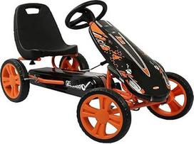 "hauck Speedster Go-Kart" vaikams nuo 4 metų iki 50 kg Kūno dydis 90-110 cm, pedalinis automobilis su rankiniu stabdžiu, reguliuojama sėdynė, priekinė ir atbulinė pavara, pedalų pavara, EVA padangos (oranžinė)