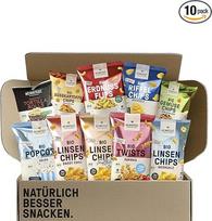 "Heimatgut Hearty Snack Box" - traškių traškučių ir užkandžių degustacinė dėžutė - lęšių traškučių, daržovių traškučių ir pikantiškų užkandžių mišinys