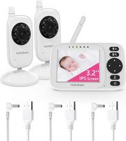 "HelloBaby" kūdikių monitorius su 2 kameromis, 3,2 colio ekranu, naktinio matymo funkcija, dvipusio pokalbio funkcija, VOX/ECO garso režimas, "Wi-Fi" temperatūros stebėjimas, 8 lopšinės, 1000 pėdų atstumas, USB įkrovimo laidas (HB2438-2)