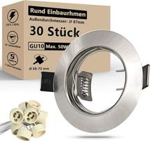 "HiBay" 30 LED įleidžiamųjų prožektorių rinkinys 230 V GU10 montavimo rėmelis apvalus šlifuotas nerūdijantis plienas su GU10 lizdu LED arba halogeninėms lemputėms
