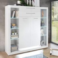 "Highboard" komoda blizgios baltos spalvos 2 durys 2 stalčiai LED apšvietimas Š x V x G 141 x 139 x 37 cm