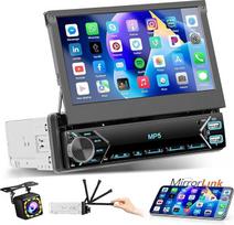 "Hikity" automobilinis radijas 1Din su ištraukiamu ekranu, 7 colių rankiniu būdu ištraukiamas ekranas 1 DIN radijas su "Bluetooth" laisvų rankų įrangos rinkiniu FM Type-C 2USB AUX Mirror Link SWC atbulinės eigos kamera