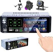 "Hikity" RDS FM AM automobilinis radijas 1 DIN "Bluetooth" laisvų rankų įrangos rinkinys 4,1 colio ekranas su jutikliniu ekranu, USB AUX TF MP5 "Android" / "iOS" automobiliniam radijui, atbulinės eigos kamera, mikrofonas