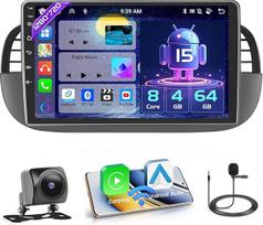 "Hikity" [8 branduolių 4+64GB] "Android 15" automobilinis radijas "Fiat 500" 2007-2015 m. Radijas Belaidis "CarPlay" "Android" automobilinis "Bluetooth" laisvų rankų įrangos ekranas 9 colių GPS WiFi SWC USB Type-C DSP (juodas)
