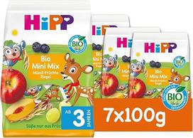 "HiPP Organic Mini Mix Müesli" vaisių batonėliai, 10 vnt. (7 pakuotės po 10 x 10 g) nuo 1 metų, saldūs tik iš vaisių, įvairių skonių, geriausios ekologiškos kokybės
